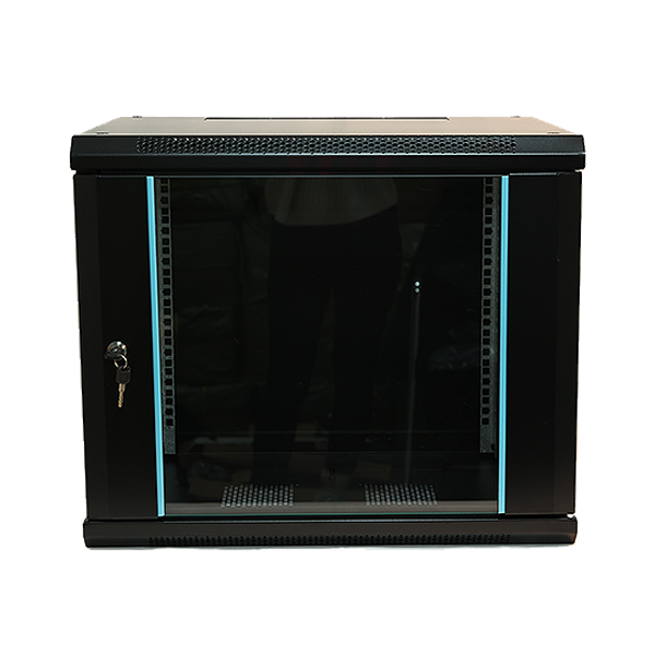 Cabinet 12U-450 Wall Data Cabinet 12 Unit 450mm Deep Black Glass Door Rack